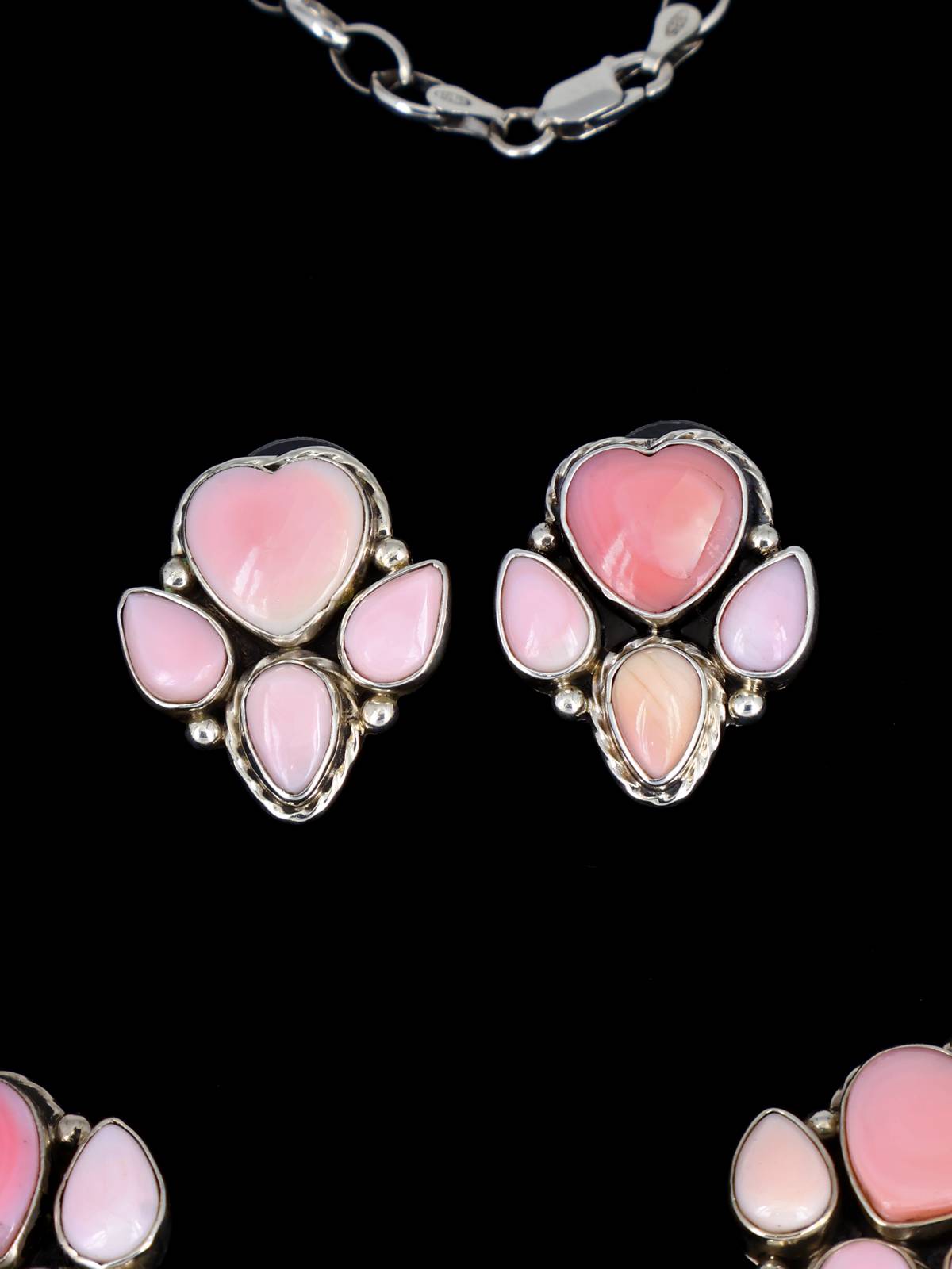 Native American Pink Conch Heart Lariat Necklace and Earring Set