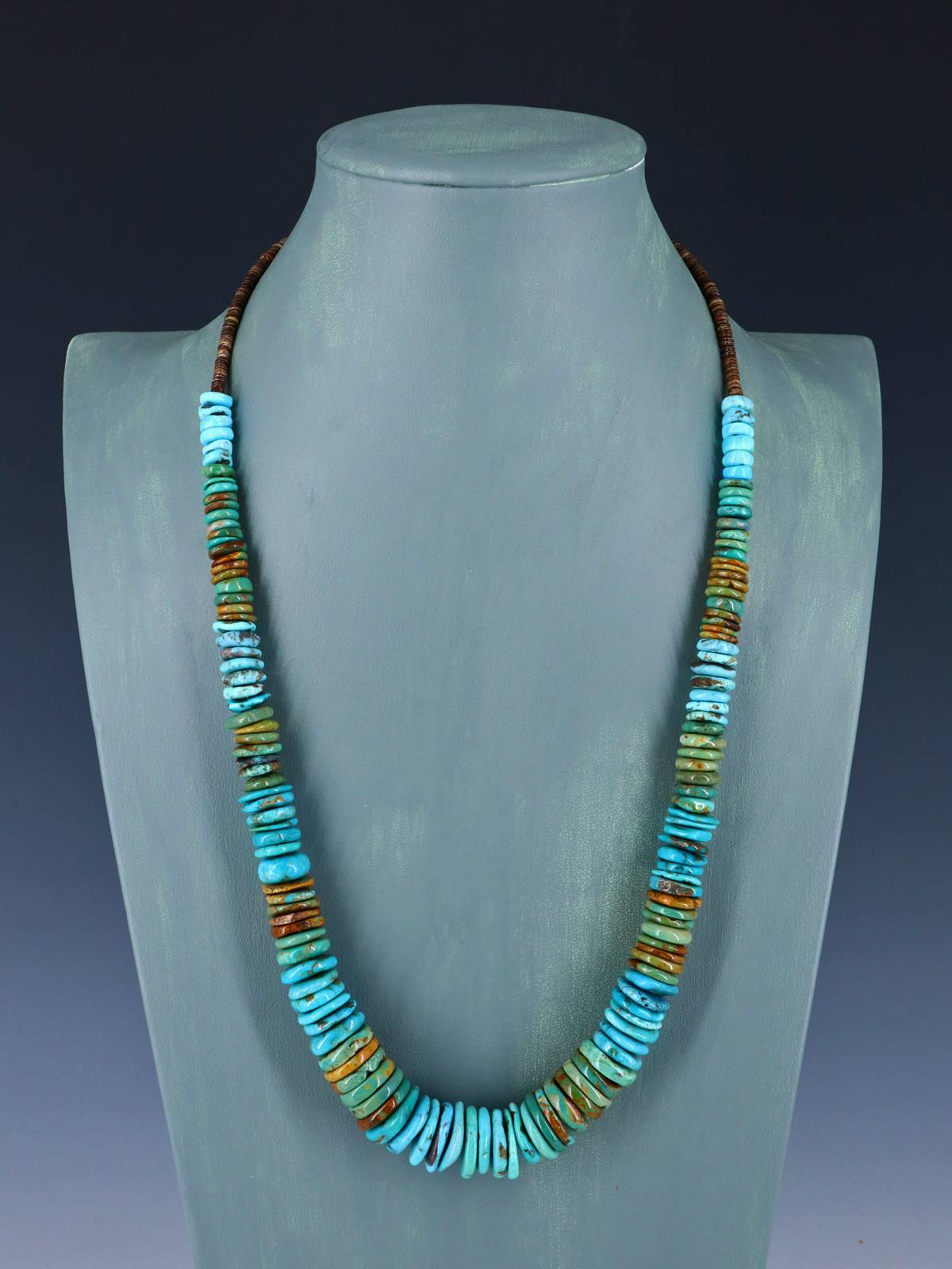 25" Navajo Single Strand Polychrome Turquoise Disc Necklace