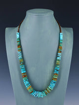 25" Navajo Single Strand Polychrome Turquoise Disc Necklace