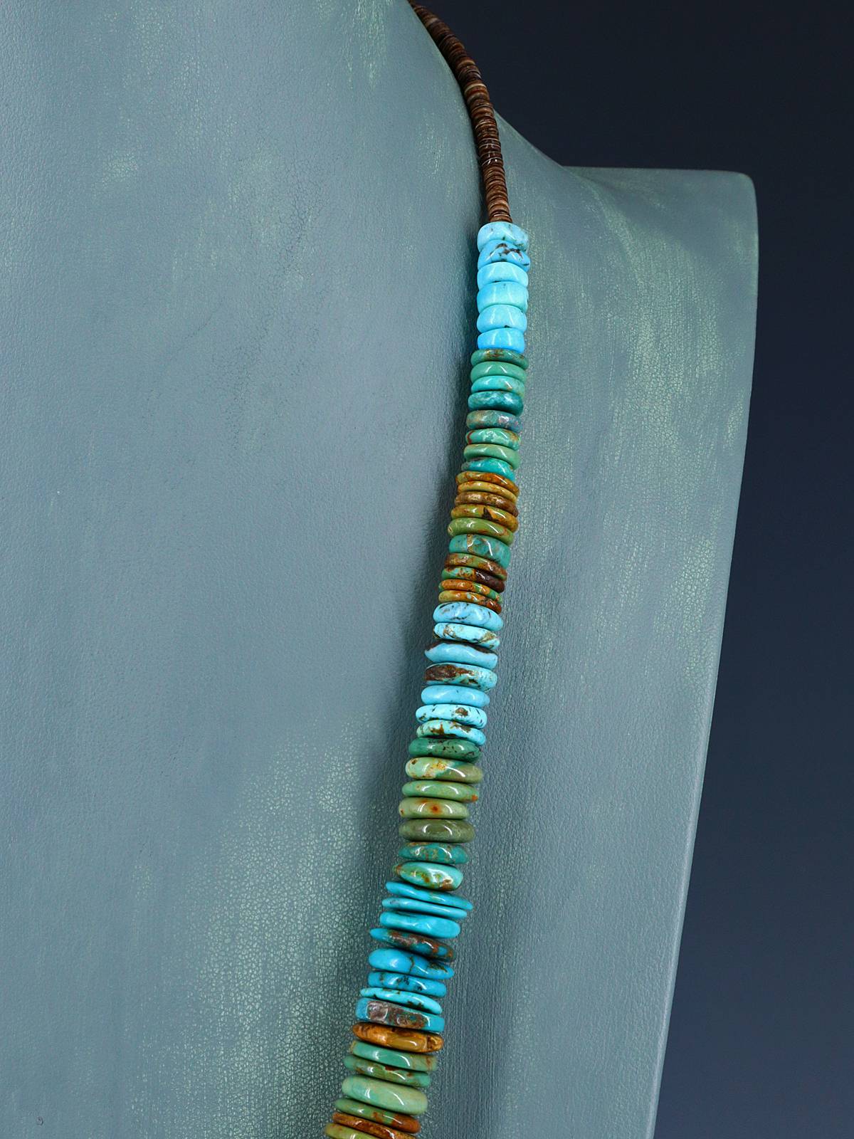 25" Navajo Single Strand Polychrome Turquoise Disc Necklace