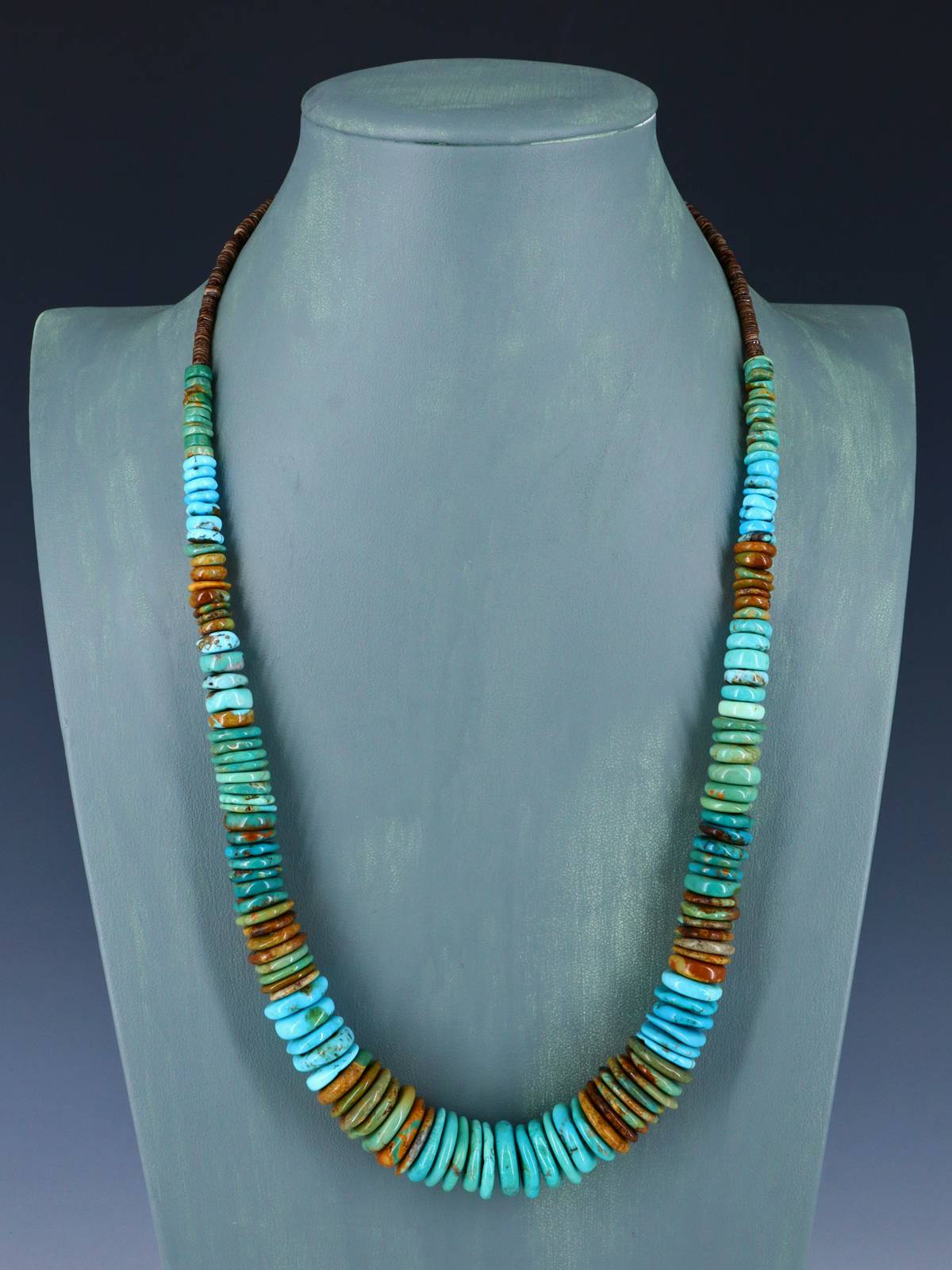 25" Navajo Single Strand Polychrome Turquoise Disc Necklace