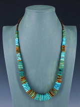 25" Navajo Single Strand Polychrome Turquoise Disc Necklace