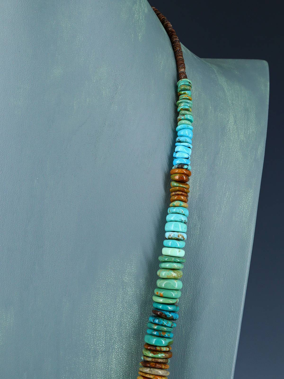 25" Navajo Single Strand Polychrome Turquoise Disc Necklace