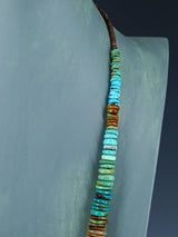 25" Navajo Single Strand Polychrome Turquoise Disc Necklace