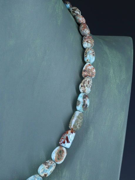 20" Navajo Single Strand Larimar Nugget Necklace