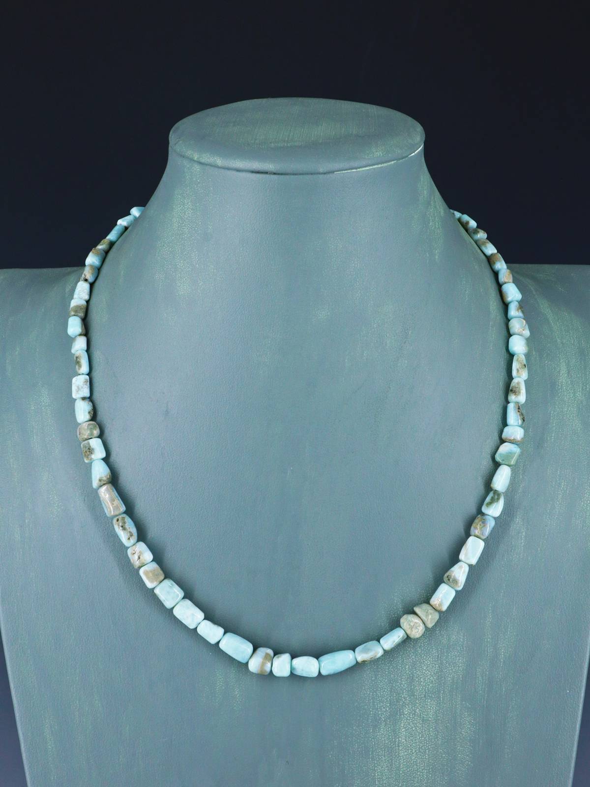 20" Navajo Single Strand Larimar Nugget Necklace