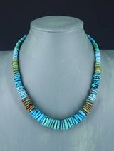 19" Single Strand Polychrome Graduated Turquoise Necklace