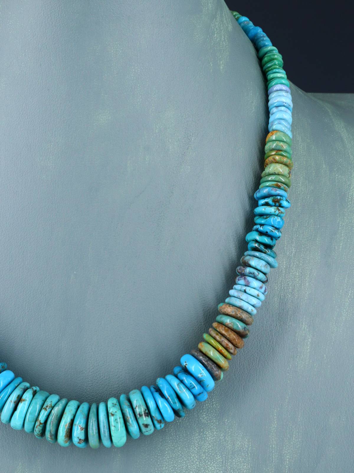 19" Single Strand Polychrome Graduated Turquoise Necklace