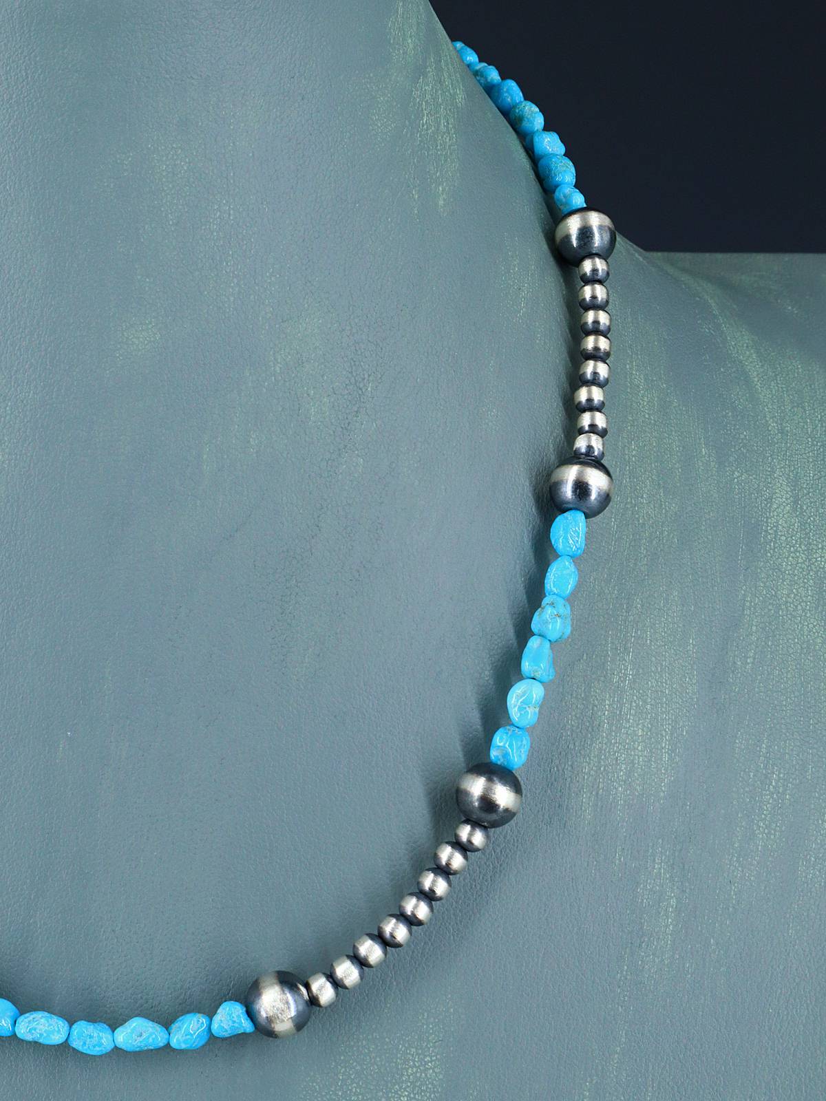 Collar de cuentas de plata y turquesa nativo americano