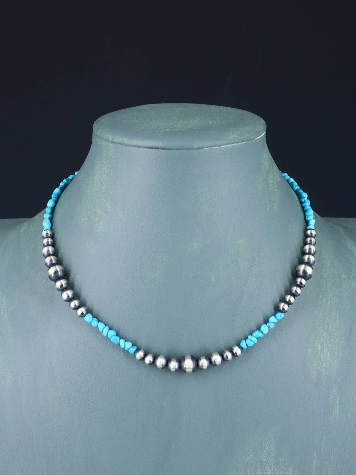Native American Turquoise and Silver Bead Choker Necklace