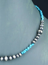 Native American Turquoise and Silver Bead Choker Necklace