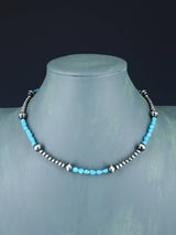 Collier amérindien de perles turquoise et argent