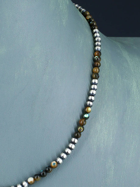 18" Native American Abalone and Sterling Silver Bead Necklace