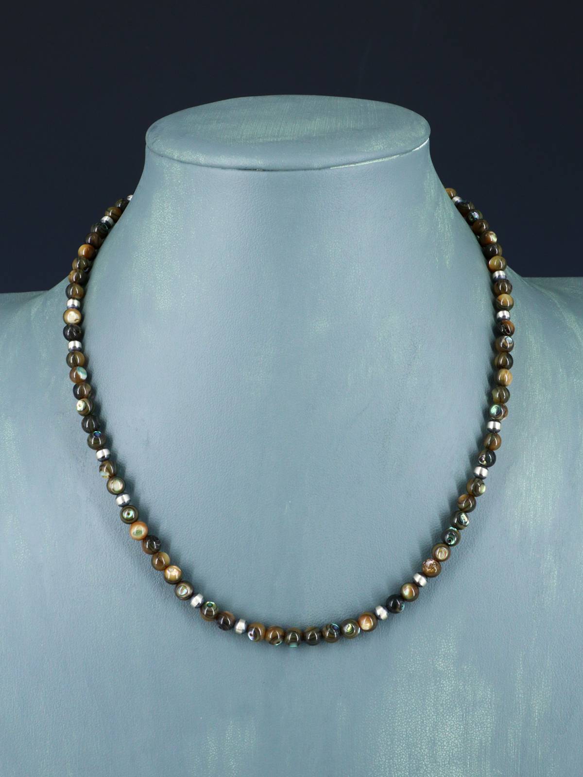 18" Native American Abalone and Sterling Silver Bead Necklace