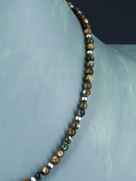 18" Native American Abalone and Sterling Silver Bead Necklace