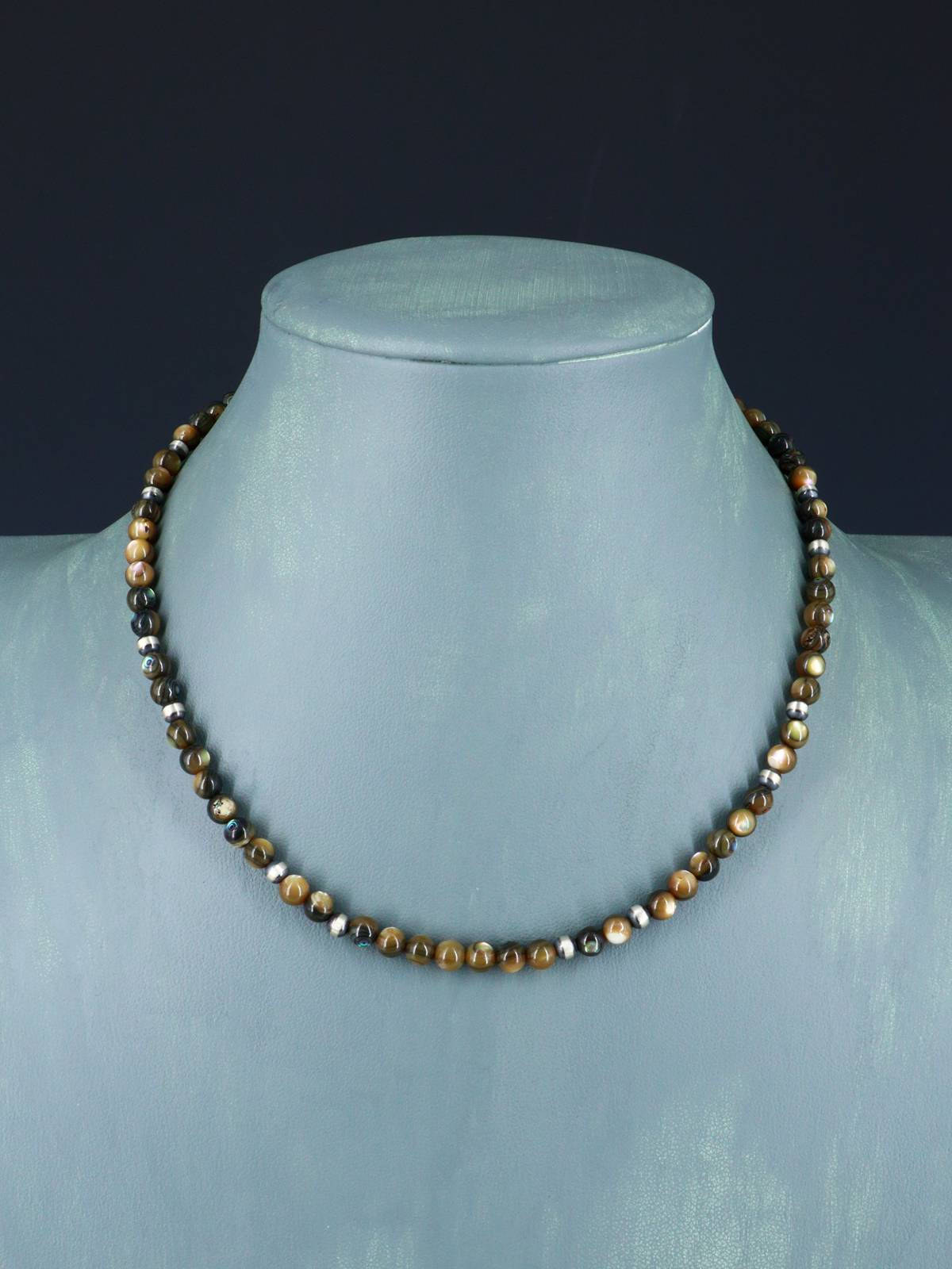 16" Native American Abalone and Sterling Silver Bead Necklace
