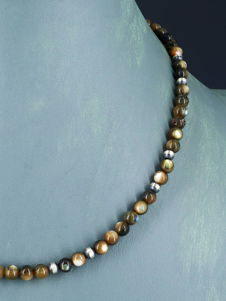 16" Native American Abalone and Sterling Silver Bead Necklace
