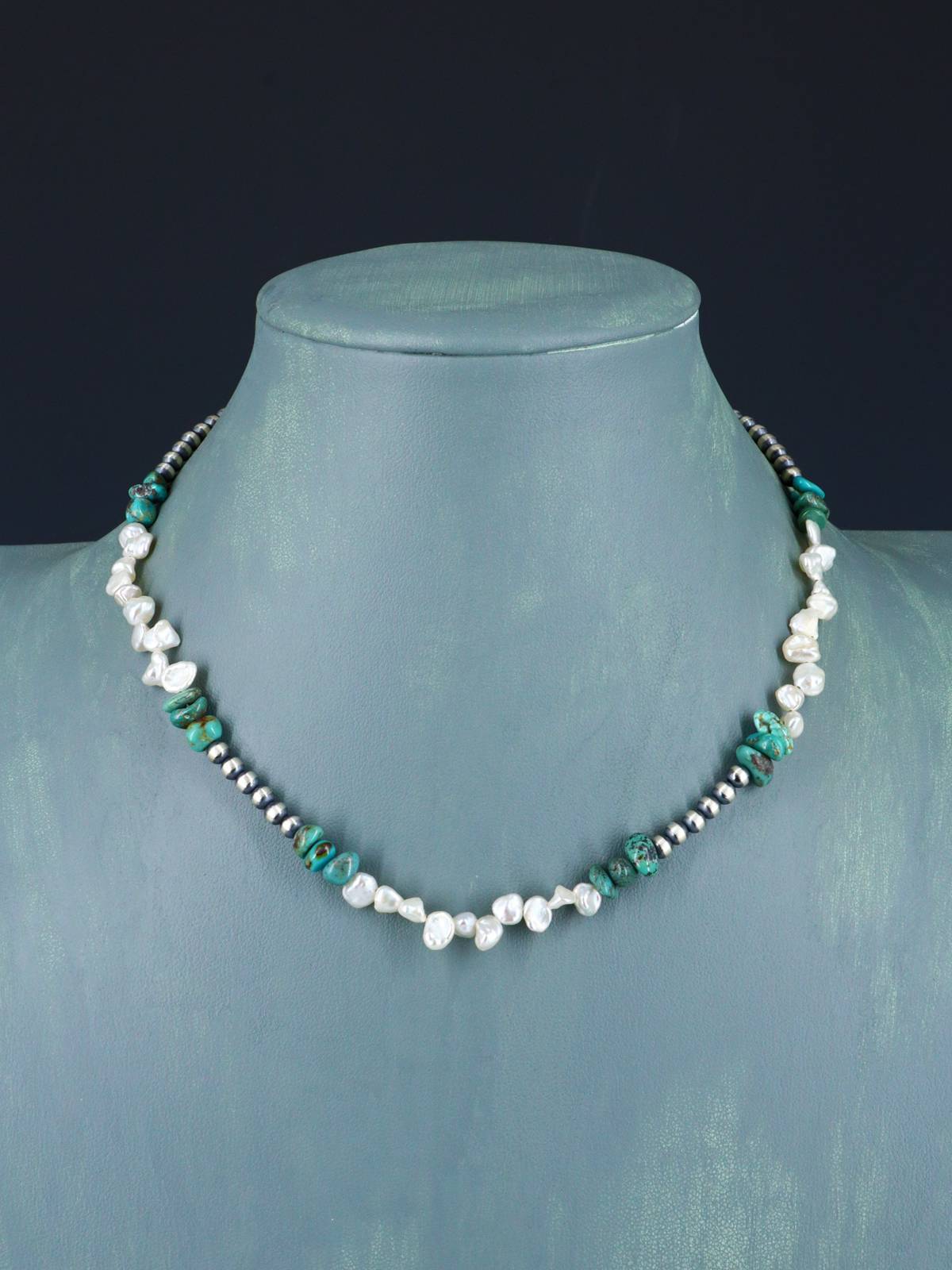 Navajo Jewelry Collar con cuentas de plata de ley de nácar de una sola hebra