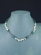 Navajo Jewelry Collar con cuentas de plata de ley de nácar de una sola hebra