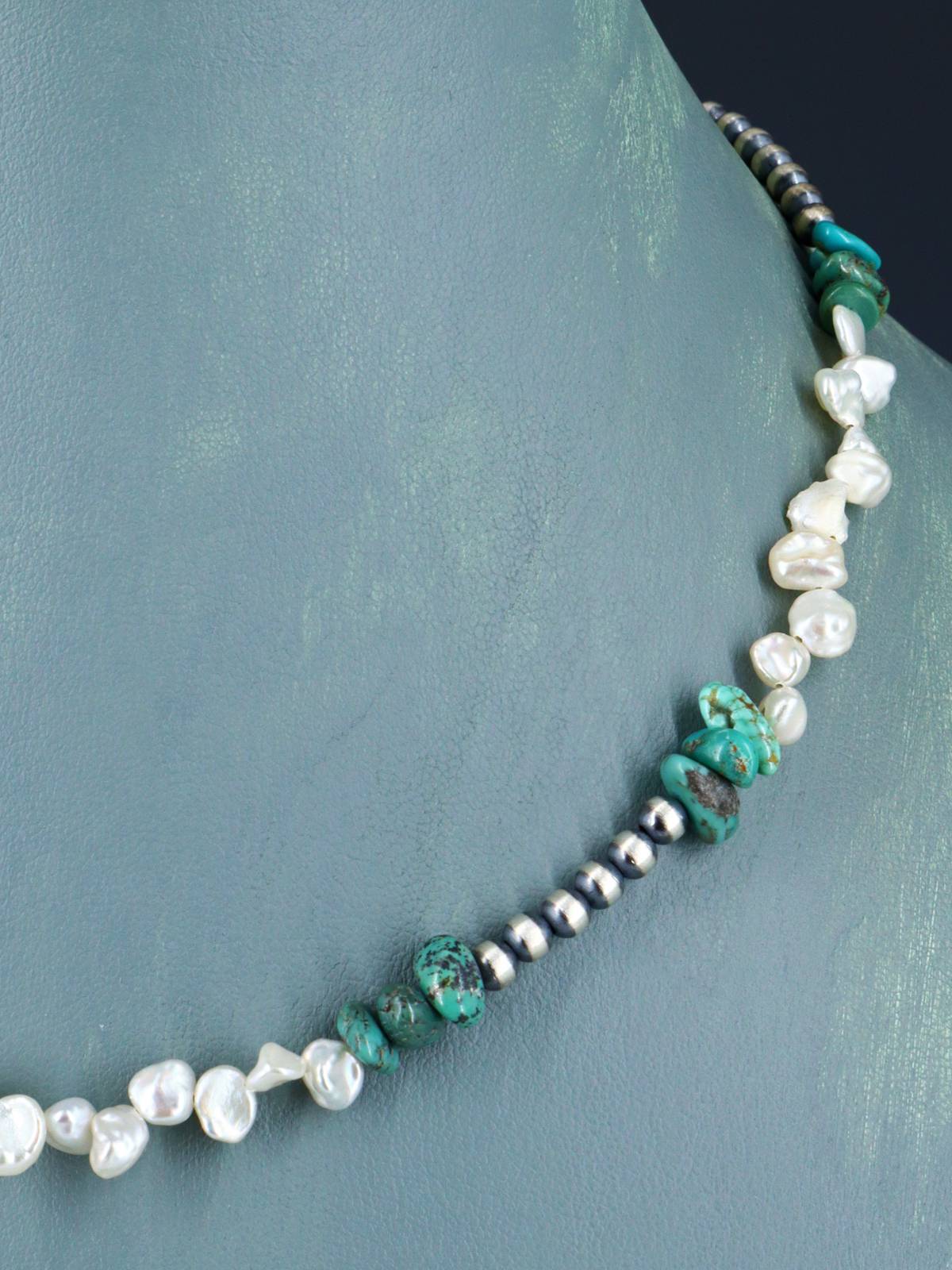 Navajo Jewelry Collar con cuentas de plata de ley de nácar de una sola hebra