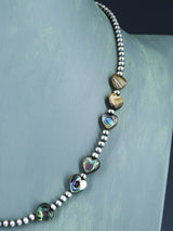 20" Native American Abalone Heart and Sterling Silver Bead Necklace