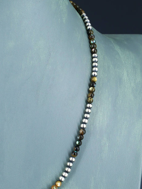 22" Native American Abalone and Sterling Silver Bead Necklace