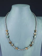22" Native American Abalone Heart and Sterling Silver Bead Necklace