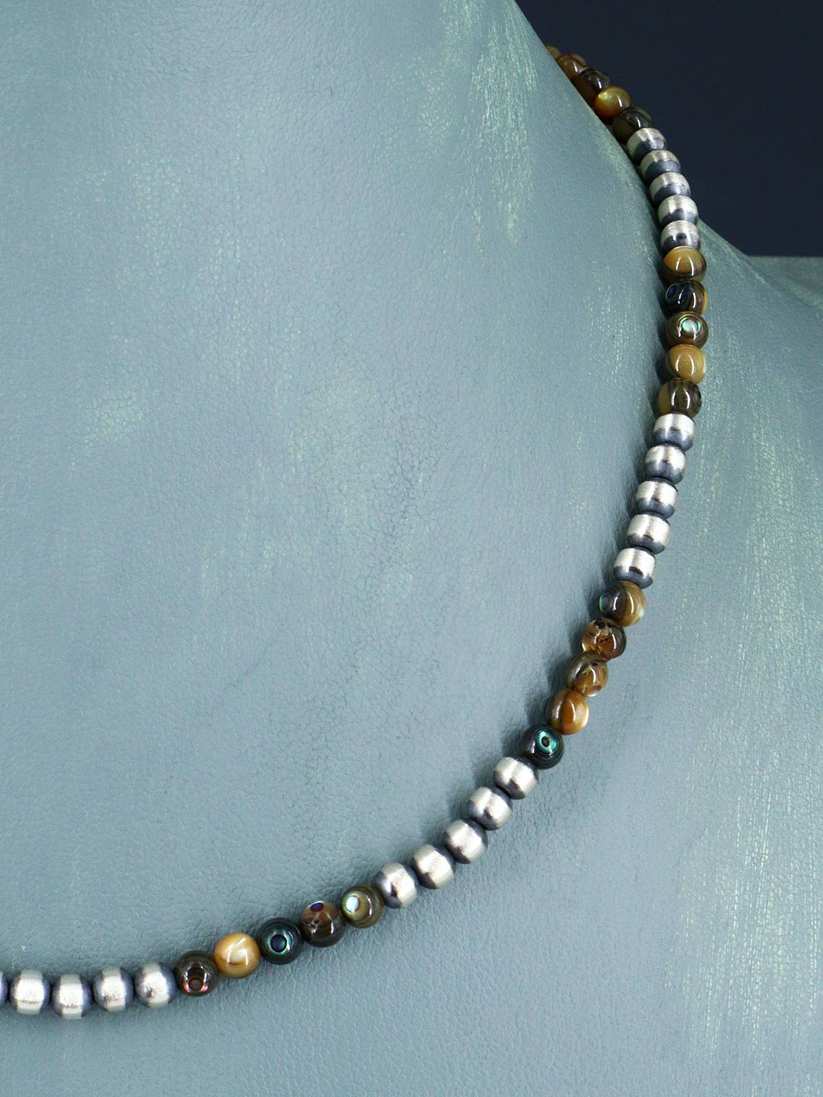 16" Native American Abalone and Sterling Silver Bead Necklace