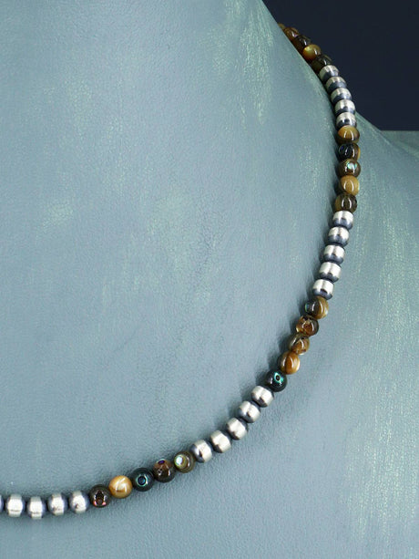 16" Native American Abalone and Sterling Silver Bead Necklace