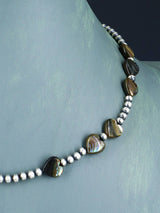 16" Native American Abalone Heart and Sterling Silver Bead Necklace