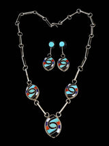 Ensemble de colliers papillons amérindiens en argent sterling avec incrustation Zuni