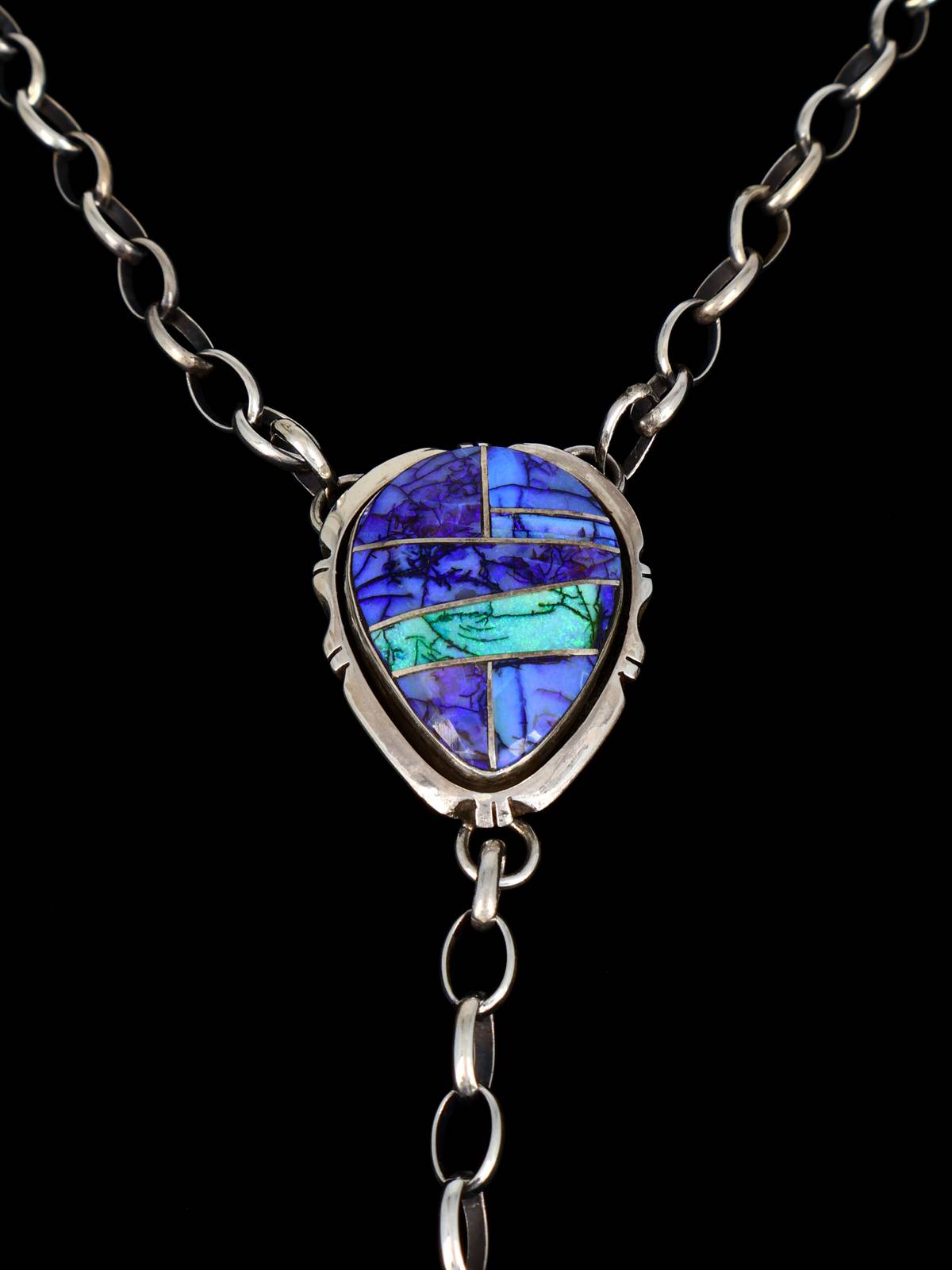 Collar en Y con incrustaciones de ópalo monarca de joyería nativa americana