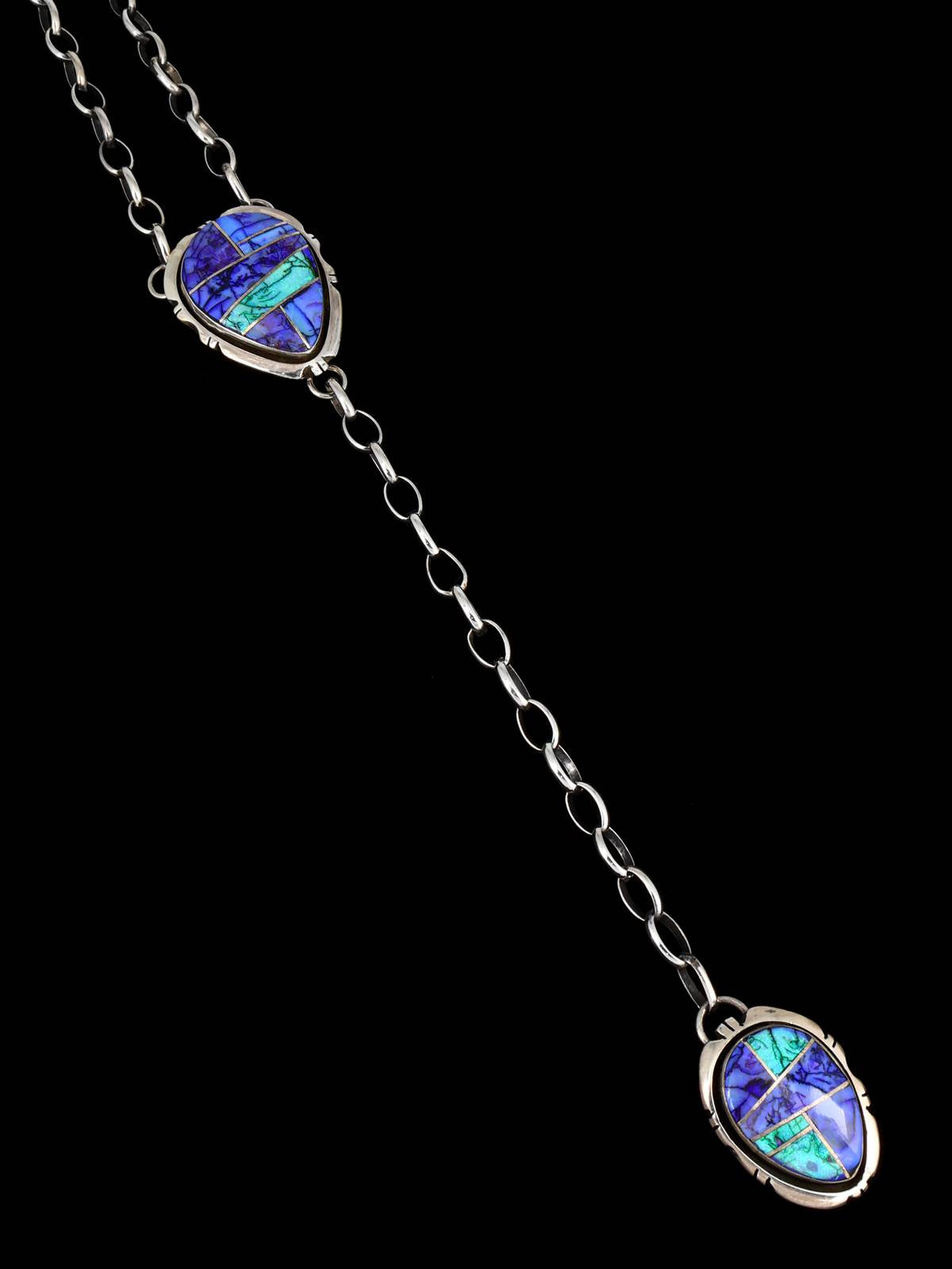 Collar en Y con incrustaciones de ópalo monarca de joyería nativa americana