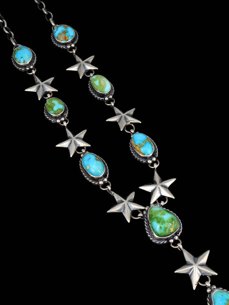 Navajo Sonoran Gold Turquoise Sterling Silver Lariat Necklace Set