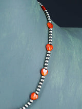 Native American Spiny Oyster Heart and Silver Bead Necklace