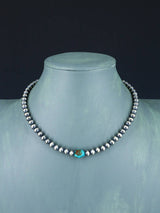 Native American Turquoise Nugget and Silver Bead Necklace