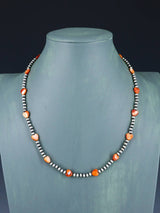 Native American Spiny Oyster Heart and Silver Bead Necklace