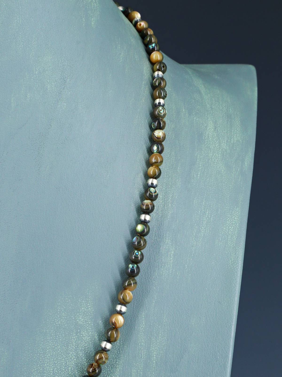 22" Native American Abalone and Sterling Silver Bead Necklace