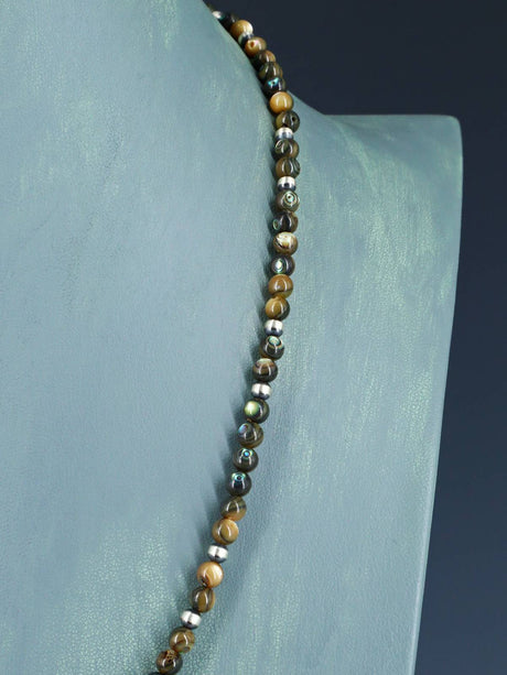 22" Native American Abalone and Sterling Silver Bead Necklace