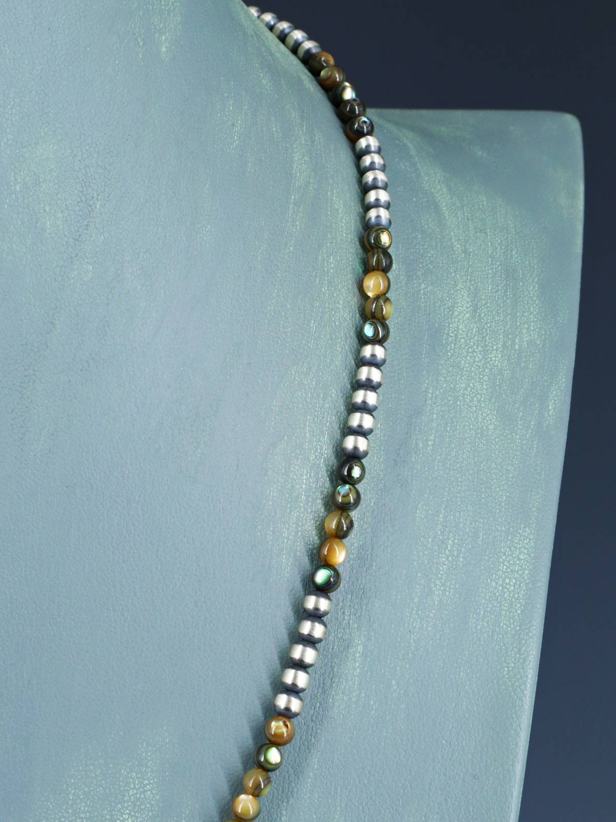 20" Native American Abalone and Sterling Silver Bead Necklace