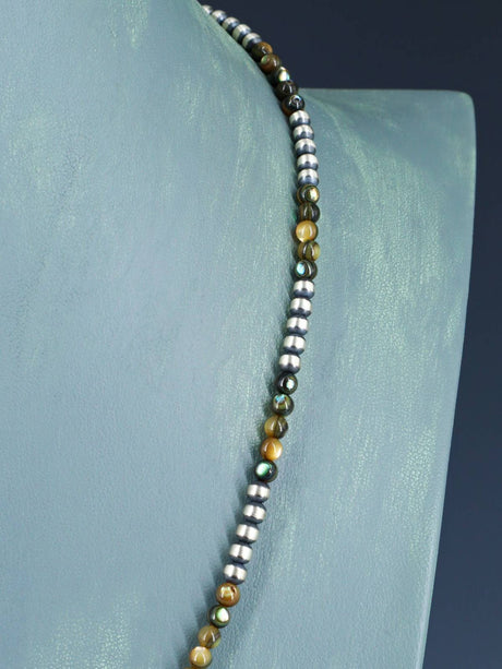 20" Native American Abalone and Sterling Silver Bead Necklace