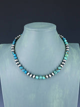 Collar de cuentas de plata y turquesa nativo americano de 18"