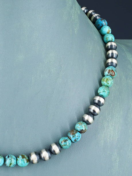 Collar de cuentas de plata y turquesa nativo americano de 18"