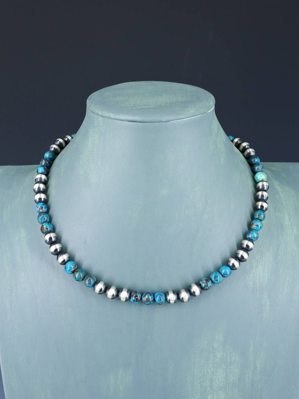 Native American Turquoise and Silver Beaded Necklace