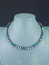 Native American Turquoise and Silver Beaded Necklace