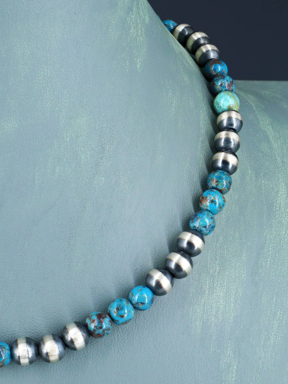 Native American Turquoise and Silver Beaded Necklace