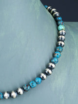 Native American Turquoise and Silver Beaded Necklace