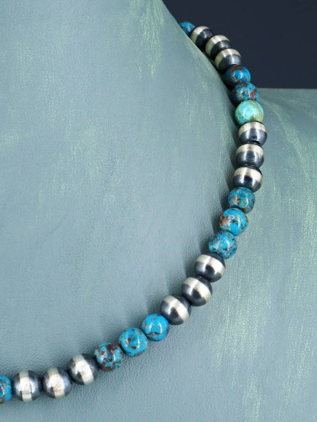 Native American Turquoise and Silver Beaded Necklace