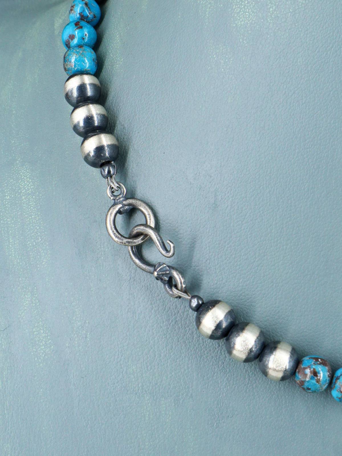 Native American Turquoise and Silver Beaded Necklace