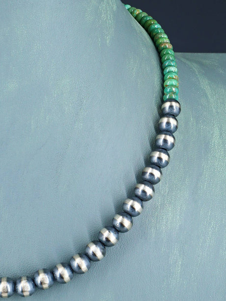 Native American Turquoise and Silver Beaded Necklace